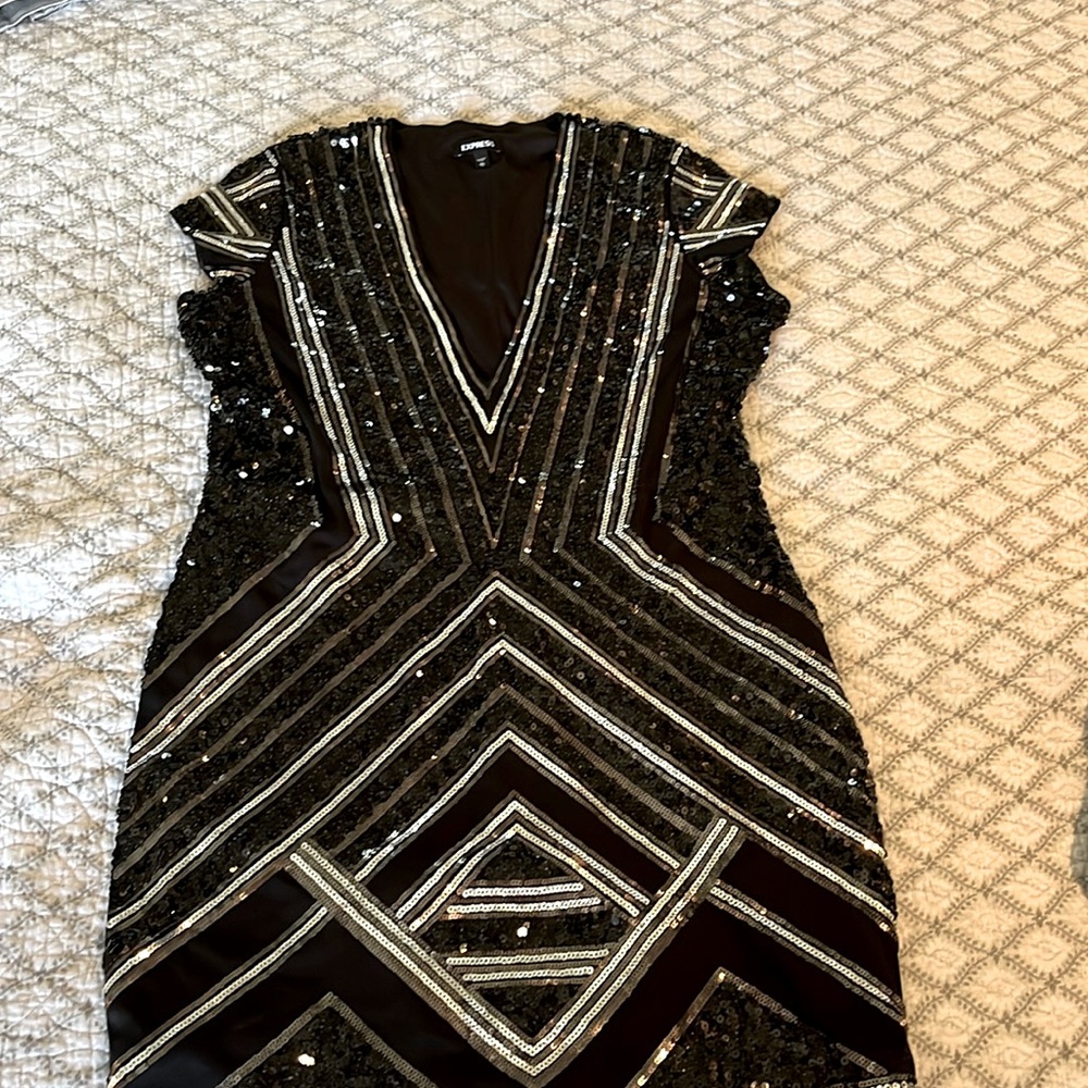 EXPRESS Geometric Sequin Deep V Mini Bodycon Dress SIZE XL